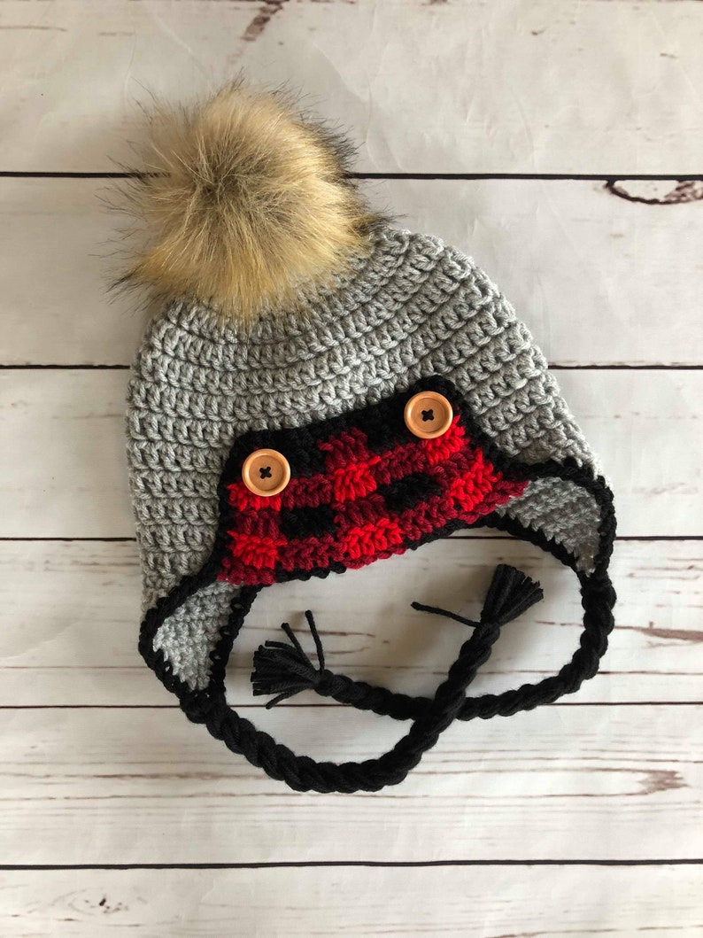 Crochet Plaid Trapper Hat Buffalo Plaid Hat Lumberjack Hat Etsy