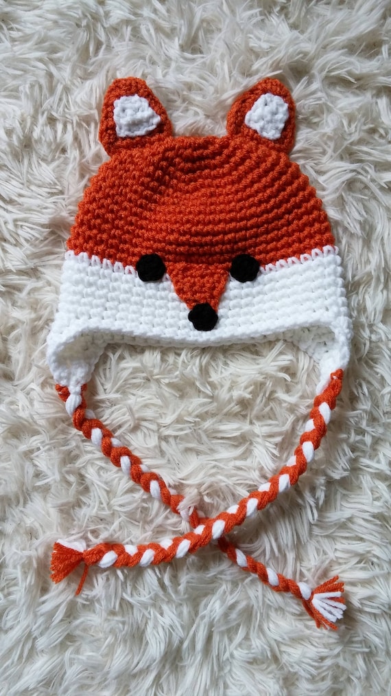 Crochet fox hat baby fox hat handmade beanie newborn to teenager fox hat. Dark Fox Hat photo prop