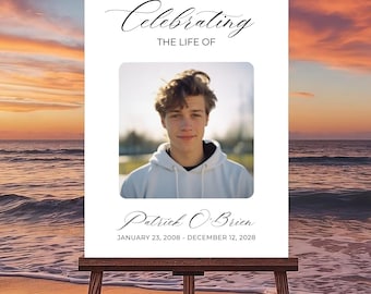 Celebration of Life Photo Poster, Wake Funeral Cemetery Memorial Sign, Honor Mom Dad Brother Sister Child, DIY Canva Template XL 18x24 24x36