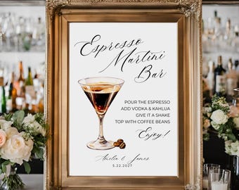 Espresso Martini Bar Wedding Sign, Martini Station Directions, Printable Drinks Cocktail Recipe Bar Sign, Engagement Party, 8x10 A4 18x24