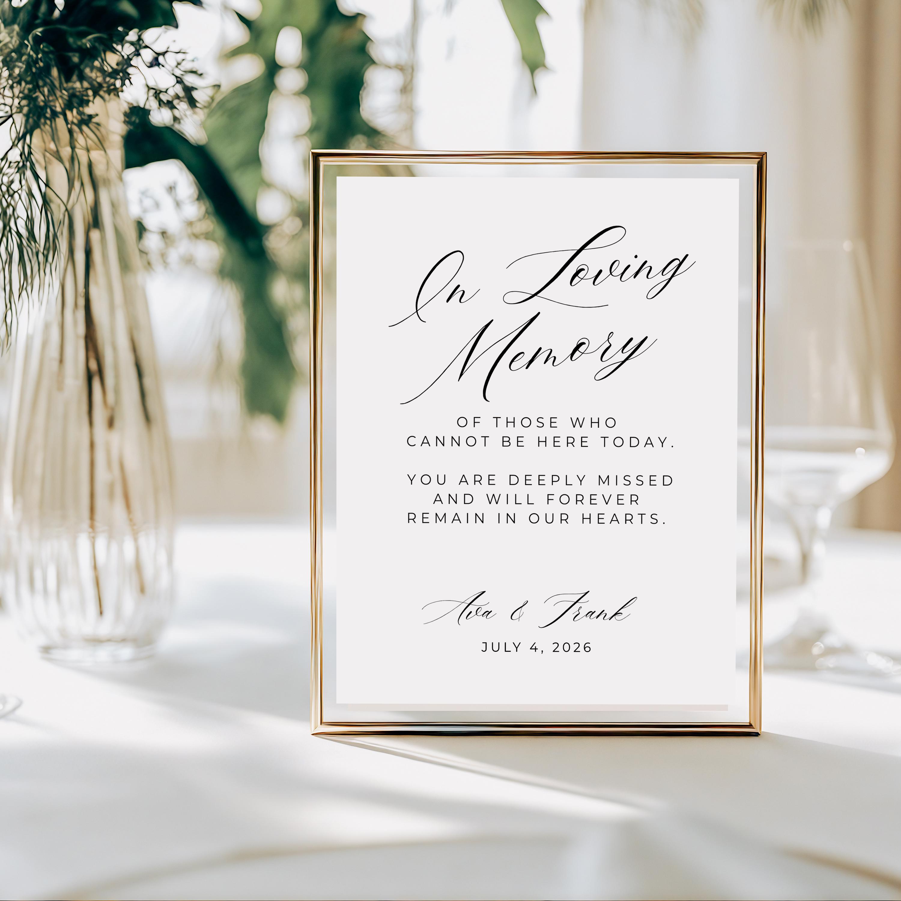 In Loving Memory Sign, Printable Wedding Memorial Table Sign ...