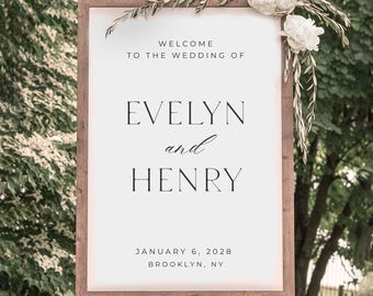 Editable Wedding Welcome Sign, Minimalist Black Tie Ceremony Reception Poster (Canva Printable Digital Download) 18x24 24x36