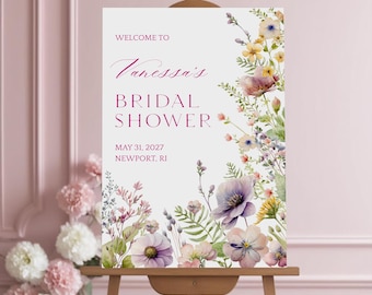 Wildflower Bridal Shower Welcome Sign, Floral Garden Party (DIY Canva Printable)