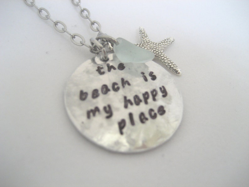 The Beach is My Happy Place Handstamped Necklace Beach Etsy