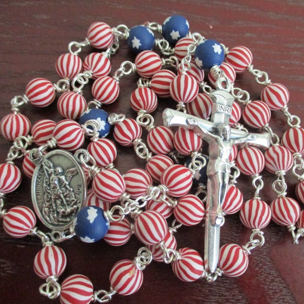 Patriotic Red White and Blue Unbreakable Catholic Rosary Gift Box Included Ready to Ship