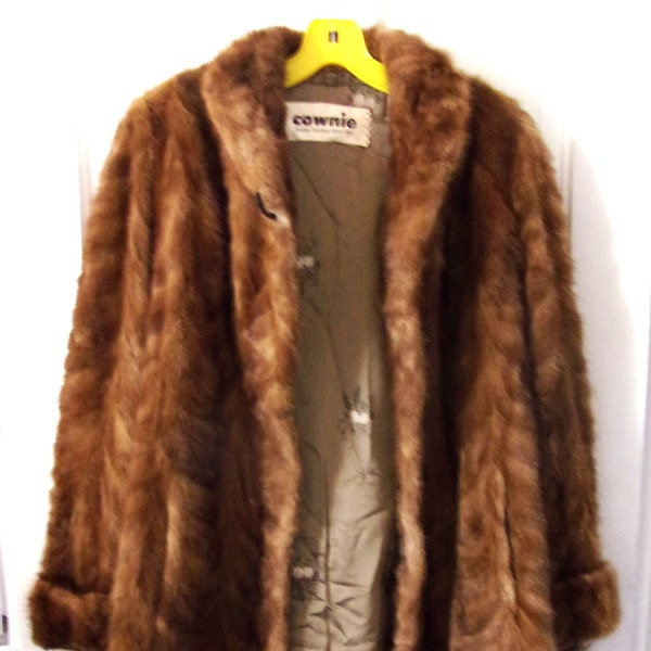 Vintage Fur Coat Cownie Brown Mink? Size M-L Mid Century Mod Jacket Has Flaws--Selling Cheap For Repair Parts Costume Theater Photos Cosplay