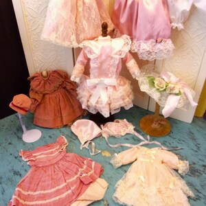 Vintage Doll Dress Bundle Lot Pink w/Hats & Bloomers Victorian Style w/Lace Trim For Antique Vintage French Bisque German China and PM Dolls