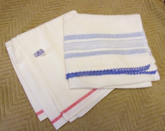 Pair Vintage Linen Tea Towels French Blue Stripe & Red Stripe One Is Cannon Kitchen Dining Bar Textiles Clean, in Good Condition