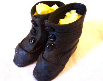 Antique Doll Shoes 2.5" Black Leather Victorian Button Boot Types For French Bru Bebe German Steiner Dolls & Displays