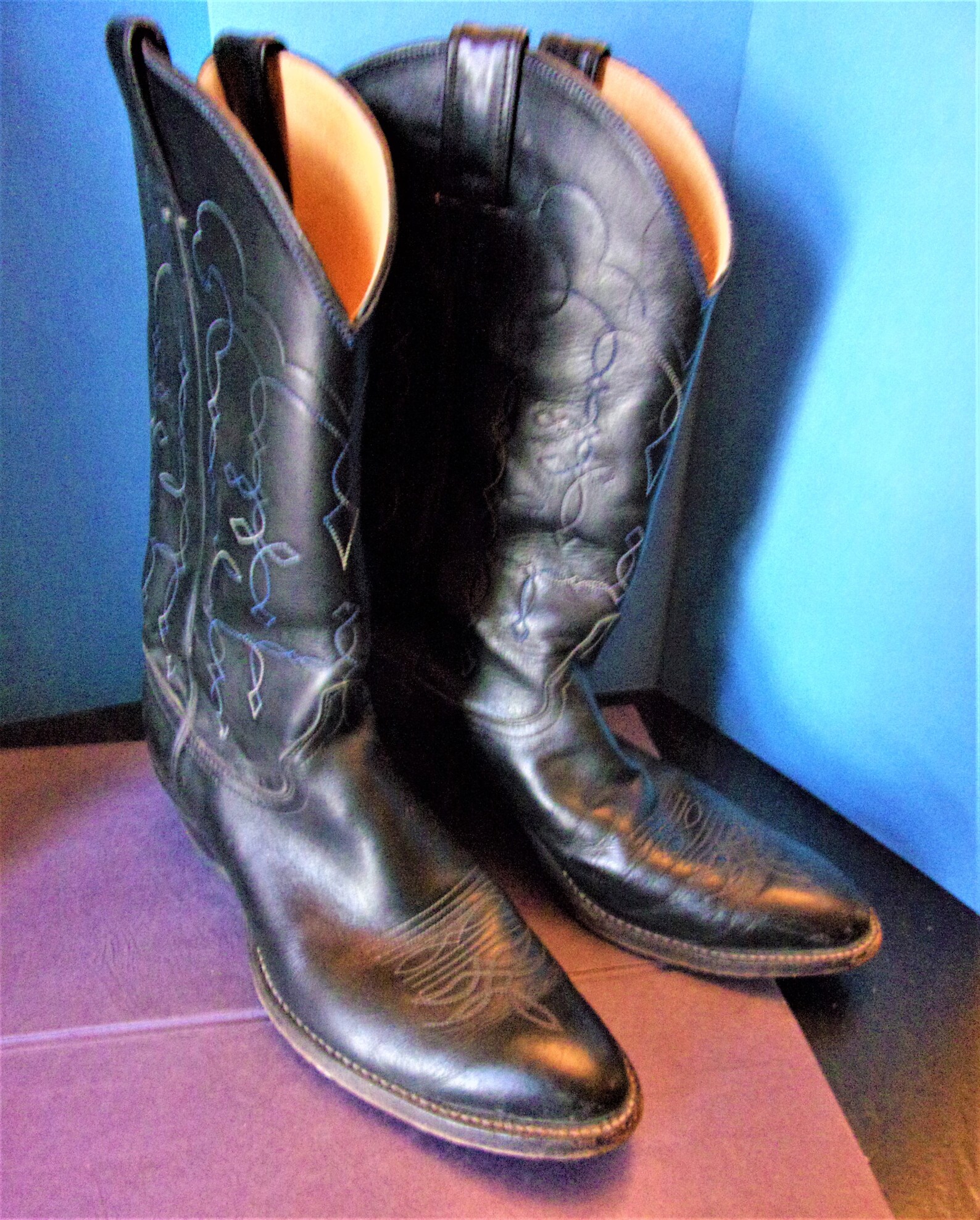 Vintage Men's Justin Black Cowboy Boots Leather Size 10D | Etsy