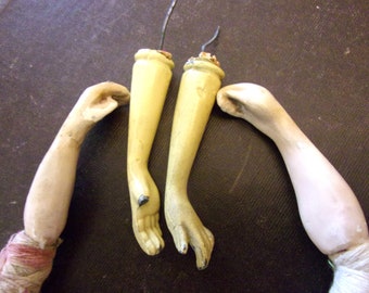 Rare Antique Doll Arms Bundle Lot of 2 Sets Metal & Plaster Harvested From Lady Dolls For Parts Repair Doll-Making Oddities and Art