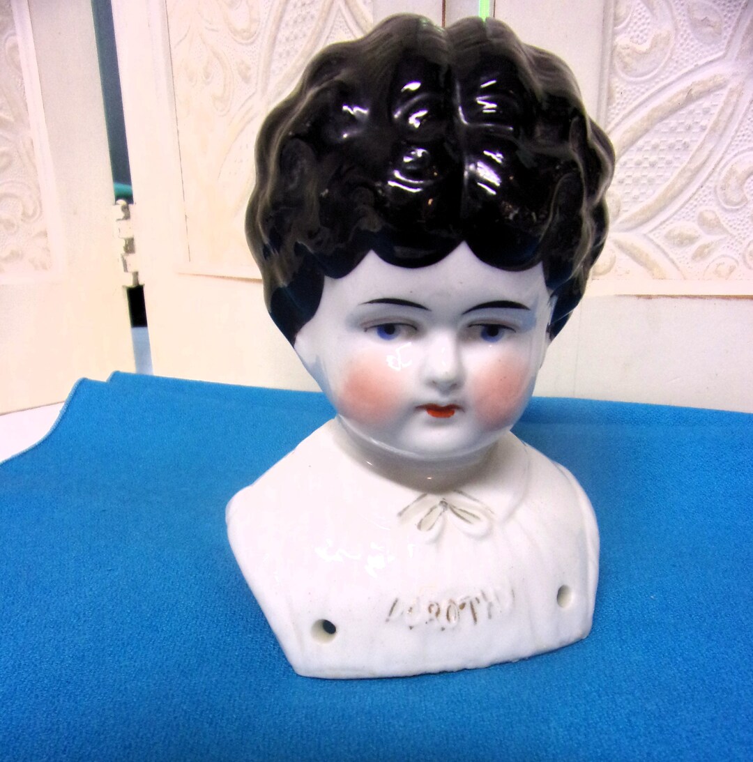 Antique China Head Doll Head 4 Black Hair Blue Eyes Etsy