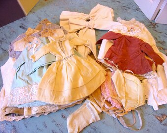 Antique French Doll Clothes Lot 33 Pcs. Dresses Slips Bloomers Bonnets  1880s-Early/Mid 1900s For Antique German Bisque Dolls + Displays