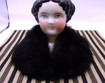 Rare Vintage Doll Fur Wrap Stole Capelet Black Rabbit Ultra Soft Handmade in Japan Hard to Find Dolls Accessory For Antique Dolls & Displays