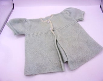 Antique Doll Sweater Dress Handknit Light Blue Button-Front Adorable Piece For Large Vintage Baby or Girl Dolls & Displays