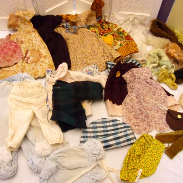 Vintage Doll Clothes Lot for Make-Do Grungy Dolls-Making and Displays Harvested, Tattered, Stained--Ideal for Primitive Dolls Craft Projects