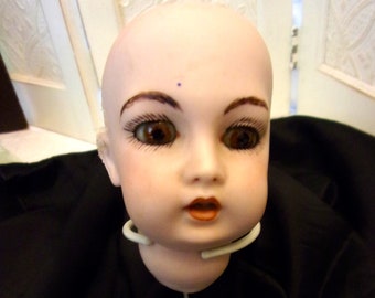 Vintage BEBE BRU TETEUR Doll Head Artist Signed & Dated 1979 Socket Style Bisque w/Glass Eyes Fits 14" Dolls For Parts French Dolls Repair