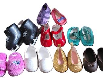 Large Doll Shoes Lot 7 Pair + 2 Singles 2.5" Size For 18" Dolls American Girl, OG, etc. Some Signed + Skates