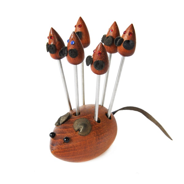 Danish Teak Mice Cocktail Forks / H'orderves Forks - 1960s