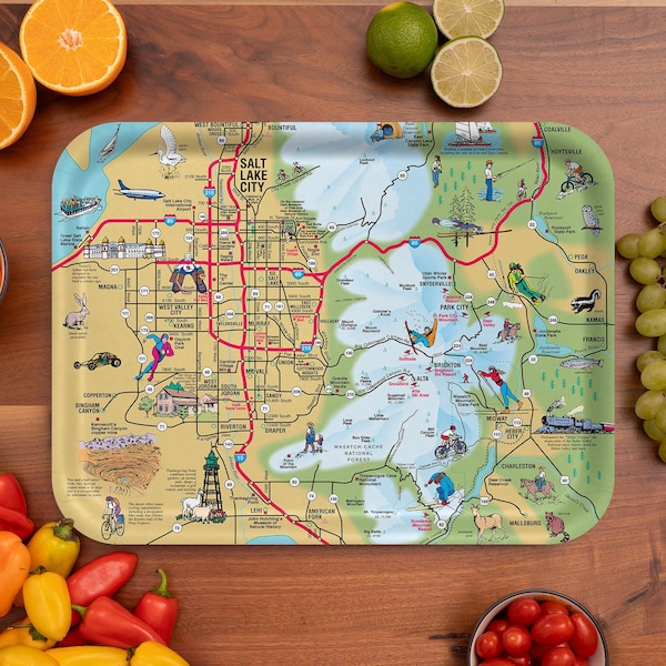 Salt Lake City Illustrated Serving Tray – 16.5” x 12.5”