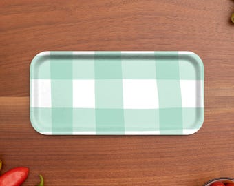 Sara Fitz Mint Gingham Tray – Small (11” x 5”)