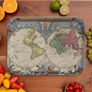 Bandeja para servir con mapa del mundo de 1665 (16,5” x 12,5”)