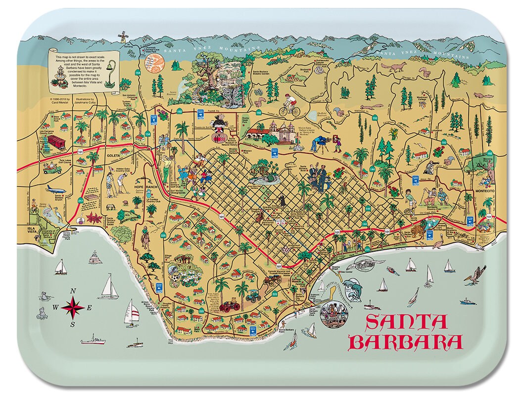 Map Of Santa Barbara Santa Barbara Gifts Santa Barbara Map Art Serving Tray | Etsy