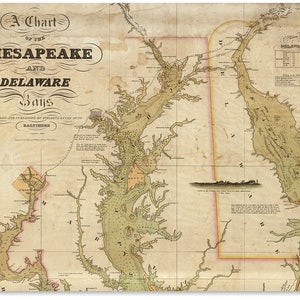 Chesapeake en Delaware Bays 1840 nautische lade 17 "x 13"