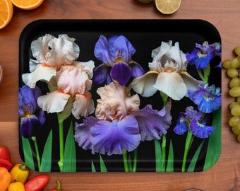 Bottle Branch Iris Garden Serving Tray – Midnight Bloom (16.5” x 12.5”)