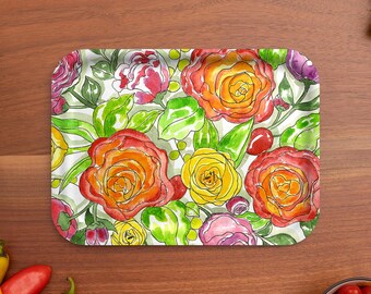 Floral Art Serving Tray by Marcella Kriebel  (11" x 8")