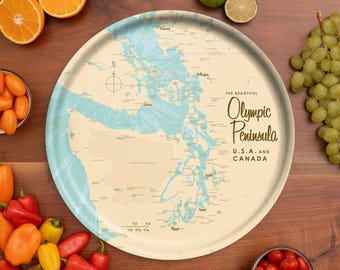 Olympic Peninsula Map Serving Tray – (15.7” Round)