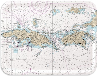 Virgin Islands Map Nautical Serving Tray | US Virgin Islands Ornament - Nautical Map Art, Gifts for Sailor, St John Map Virgin Islands Decor