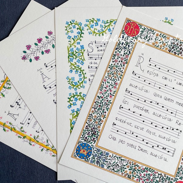 Marian Antiphons print set, Latin, gregorian chant, hymns, catholic, prayers, devotion, rosary, antiphon, art, christmas, easter, lent, gift