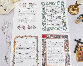 Láminas de Antífonas Marianas para imprimir, Himnos del Canto Gregoriano, Arte de Devoción Católica (Descarga Digital)