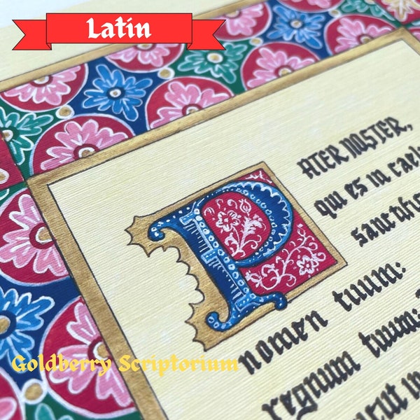 Pater Noster print | Latin prayer, Our Father, catholic, traditional, christian, medieval, calligraphy, hand lettering, illuminated