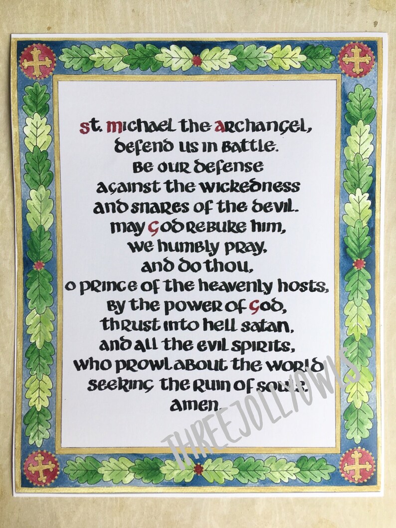 St Michael Prayer Print Archangel Catholic Traditional Etsy