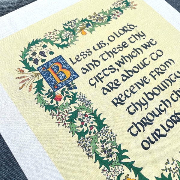 Grace Before Meals print | Bless us O Lord, catholic, traditional, prayer, christian, blessing, benedictio mensa mensae, calligraphy