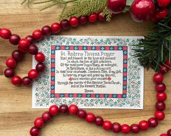 Lámina con la oración de la novena de San Andrés, imán, laminado, Adviento, Navidad, católico, tradicional, cristiano, medieval, caligrafía