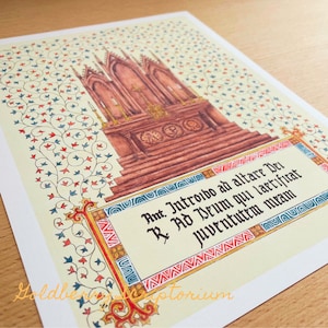 Introibo print | Latin, TLM, prayers at the foot of the altar, catholic, traditional, medieval, calligraphy, illuminated, low high mass
