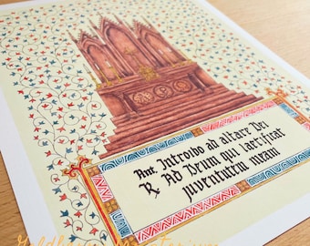 Introibo print | Latin, TLM, prayers at the foot of the altar, catholic, traditional, medieval, calligraphy, illuminated, low high mass