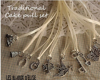 12 pcs Traditional Wedding Cake Pull Charms or Keychains Enamel Charms - Select Color Ribbons (CP04-CP07)