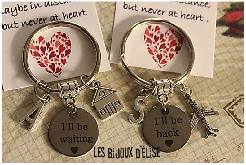 Set of 2 Personalized I'll Be Back I'll Be Waiting Personalized Couple Keychain Long Distance Relationship best selling items KC25 image 1