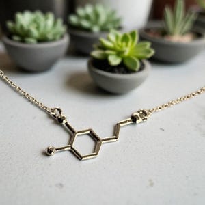 Dopamin Molecule Necklace Silver Tone (CO132)