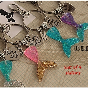 Set of 4 Sisters Keychains Mermaid Tail Keychain Big Sister Middle Sister Little Sister Baby Sister Keychains Big Fish (KC320)