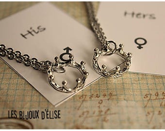 Set of 2 Couple  Her King His Queen Necklaces His and Hers Necklaces Boyfriend and Girlfriend Necklaces - Stainless Steel (CO82)