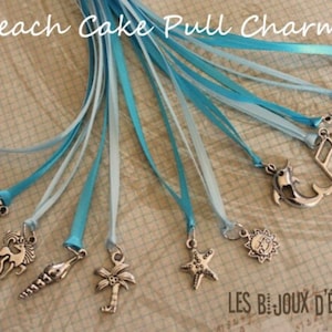 12 pcs Rubans Mariage avec Breloques de la Plage ou Floride (CP06) - Cake Pull