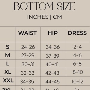 May include: A size chart for Girl Talk swimwear bottoms, displaying waist, hip, and dress sizes. Sizes range from S to 2XL, with waist measurements from 24-38 inches and hip measurements from 34-48 inches. Dress sizes are also included.