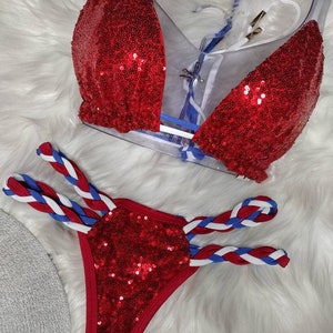 Patriotic red sequin bikini