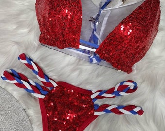 Patriotic red sequin bikini