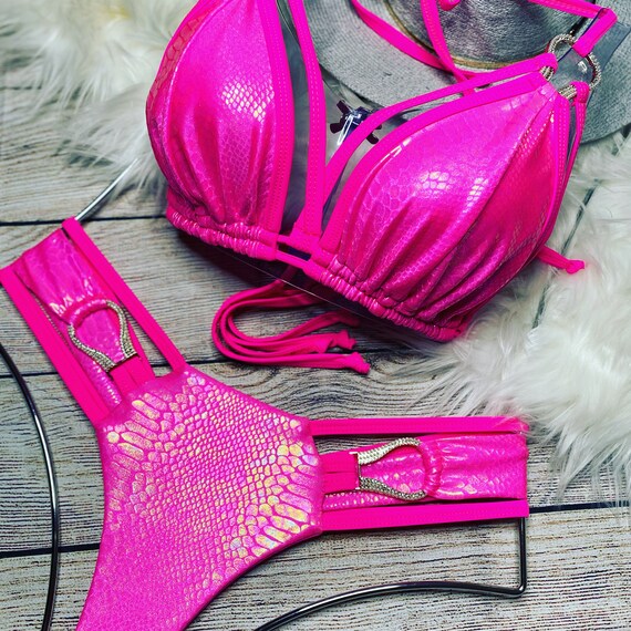 Hot pink snakeskin bikini best sale
